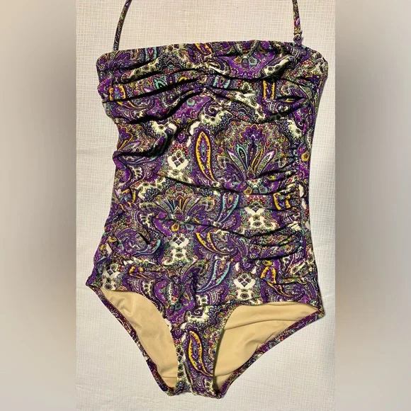 New NWT J. Crew Paisley Sz 4 one pieces swimsuit underwire ruched - Picture 2 of 6